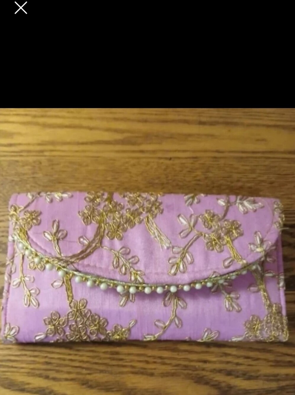 Potli Clutch-Wallet Bag Gold Zari Floral,Vine Pearl-Beaded-Trim- Embroidered NEW